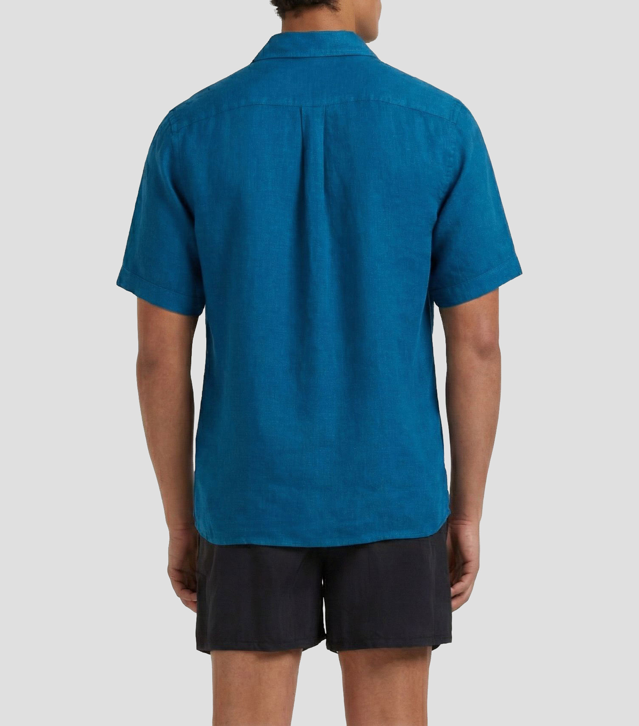Camisa lisa en lino con manga corta Hombre